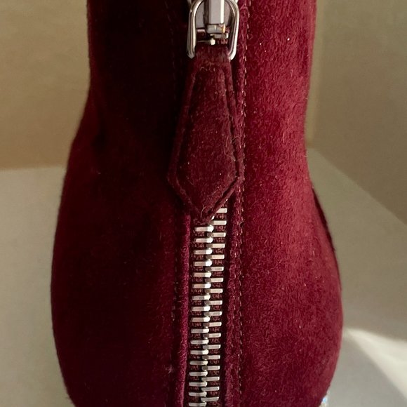 Miu Miu Burgundy Suede Ankle Boot with Jeweled Heel - Picture 9 of 10